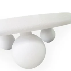 Table basse contemporaine design rond Bonnie texture minérale Blanc