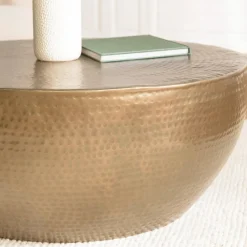 Table basse coque ronde en Aluminium Doré antique JOHAN