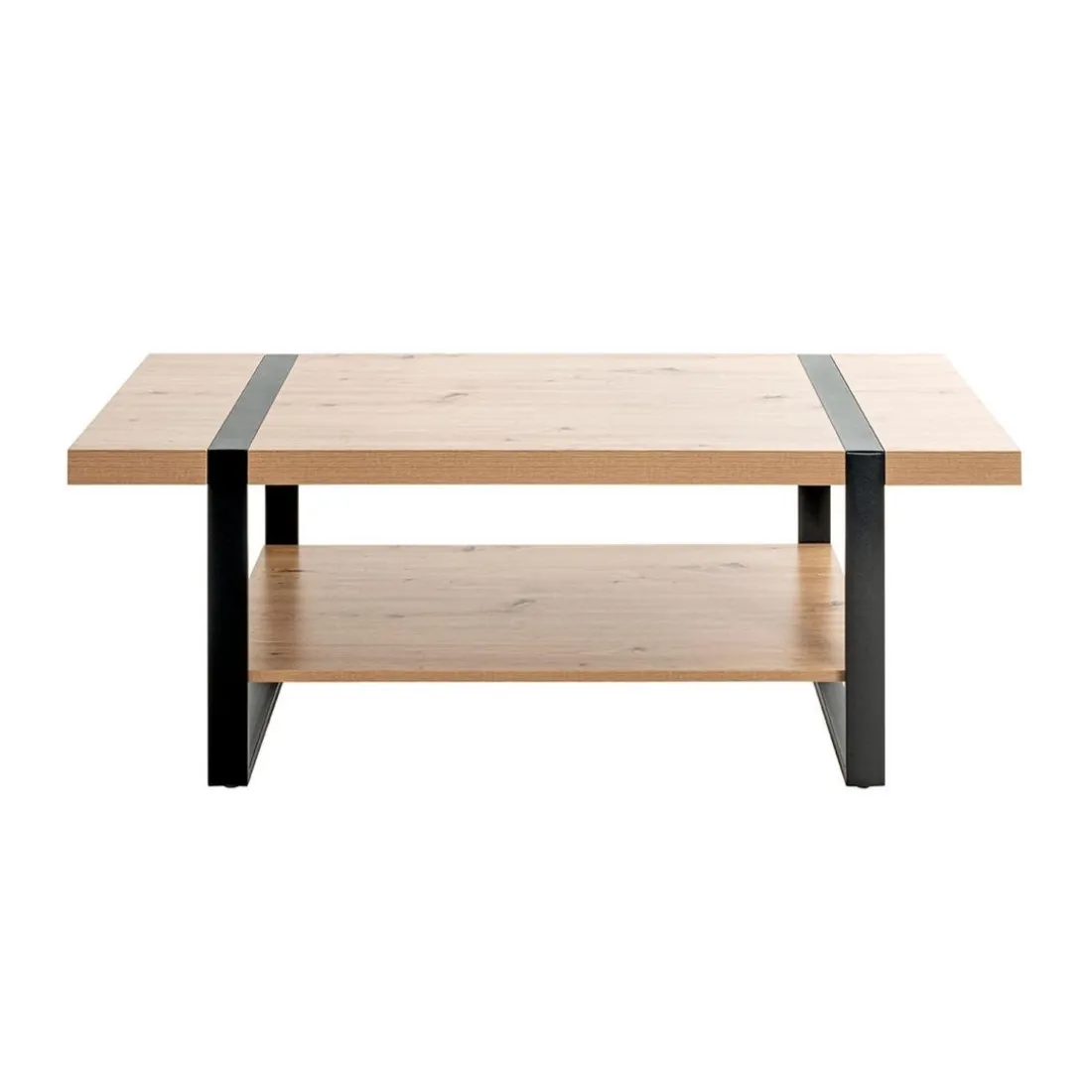 Table basse décor chêne et acier laqué noir