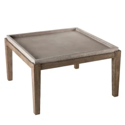 Table basse de jardin carrée béton 83x83 cm pieds en bois Acacia