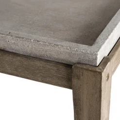 Table basse de jardin carrée béton 83x83 cm pieds en bois Acacia