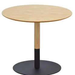 Table basse design ronde 'DILA' en bois finition naturelle et métal noir