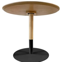 Table basse design ronde 'DILA' en bois finition naturelle et métal noir