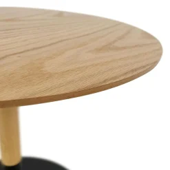 Table basse design ronde 'DILA' en bois finition naturelle et métal noir