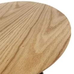 Table basse design ronde 'DILA' en bois finition naturelle et métal noir