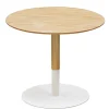 Table basse design ronde 'DILA' en bois finition naturelle et métal blanc