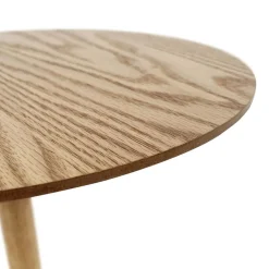 Table basse design ronde 'DILA' en bois finition naturelle et métal blanc