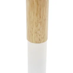 Table basse design ronde 'DILA' en bois finition naturelle et métal blanc