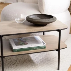 Table basse double plateau couleur mocha pieds métal noir JULIA