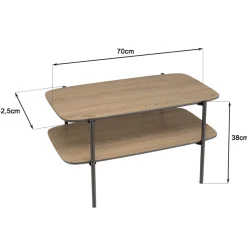 Table basse double plateau couleur mocha pieds métal noir JULIA