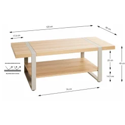 Table basse en tube d'acier peint par poudrage en gris cachemire, étagères en panneau de particules
