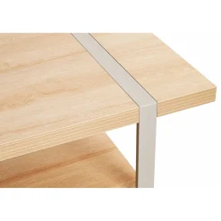 Table basse en tube d'acier peint par poudrage en gris cachemire, étagères en panneau de particules