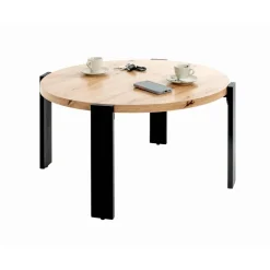 Table basse en tube d'acier peint par poudrage en noir, plateau en MDF