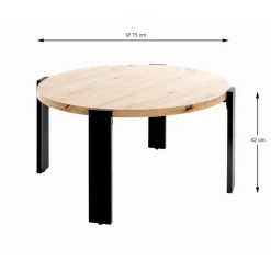 Table basse en tube d'acier peint par poudrage en noir, plateau en MDF
