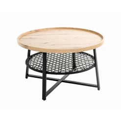 Table basse en tube plateau en MDF décor chêne