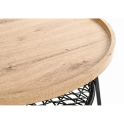 Table basse en tube plateau en MDF décor chêne