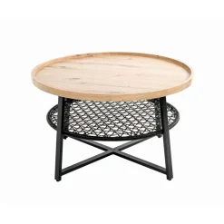 Table basse en tube plateau en MDF décor chêne