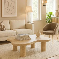 Table basse forme nuage Lagoon Effet Travertin Beige