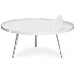 Table basse magnétique ronde à rebord Bipolart Métal Blanc avec 2 Tops style Scandinave