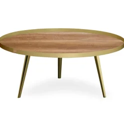 Table basse magnétique ronde à rebord Bipolart Métal Or avec 2 Tops style Natural