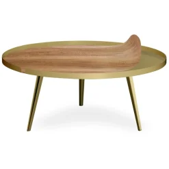 Table basse magnétique ronde à rebord Bipolart Métal Or avec 2 Tops style Natural