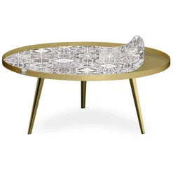 Table basse magnétique ronde à rebord Bipolart Métal Or avec 2 Tops style Natural