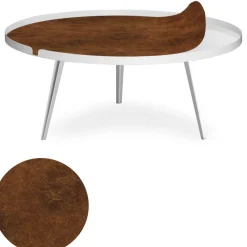 Table basse magnétique ronde à rebord Bipolart Métal Blanc avec 1 Top Effet simili de vachette