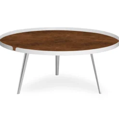Table basse magnétique ronde à rebord Bipolart Métal Blanc avec 1 Top Effet simili de vachette