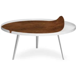 Table basse magnétique ronde à rebord Bipolart Métal Blanc avec 1 Top Effet simili de vachette