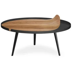 Table basse magnétique ronde à rebord Bipolart Métal Noir avec 2 Tops style Natural