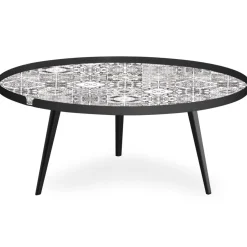 Table basse magnétique ronde à rebord Bipolart Métal Noir avec 2 Tops style Natural