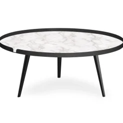 Table basse magnétique ronde à rebord Bipolart Métal Noir avec 2 Tops style Textures