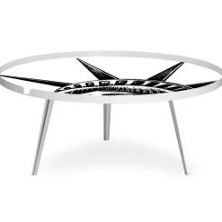 Table basse magnétique ronde à rebord Bipolart Métal Blanc avec 2 Tops style Fun