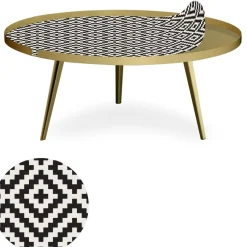 Table basse magnétique ronde à rebord Bipolart Métal Or avec 1 Top Motif Contraste