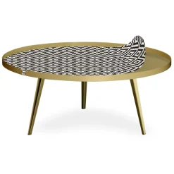 Table basse magnétique ronde à rebord Bipolart Métal Or avec 1 Top Motif Contraste