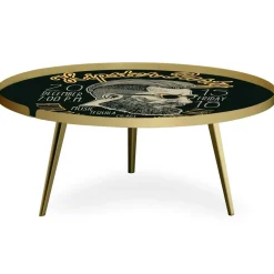 Table basse magnétique ronde à rebord Bipolart Métal Or avec 2 Tops style Fun