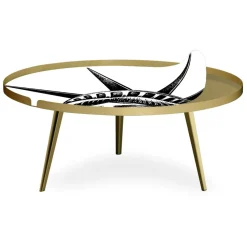 Table basse magnétique ronde à rebord Bipolart Métal Or avec 2 Tops style Fun