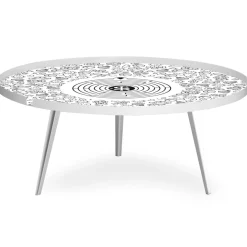 Table basse magnétique ronde à rebord Bipolart Métal Blanc avec 2 Tops style Jeux