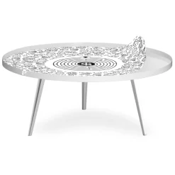 Table basse magnétique ronde à rebord Bipolart Métal Blanc avec 2 Tops style Jeux