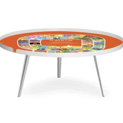 Table basse magnétique ronde à rebord Bipolart Métal Blanc avec 2 Tops style Jeux