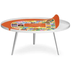 Table basse magnétique ronde à rebord Bipolart Métal Blanc avec 2 Tops style Jeux