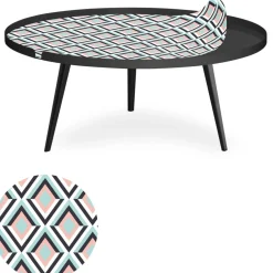 Table basse magnétique ronde à rebord Bipolart Métal Noir avec 1 Top Losanges