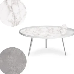 Table basse magnétique ronde à rebord Bipolart Métal Blanc avec 2 Tops style Textures