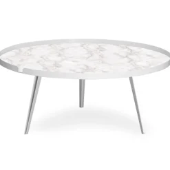 Table basse magnétique ronde à rebord Bipolart Métal Blanc avec 2 Tops style Textures