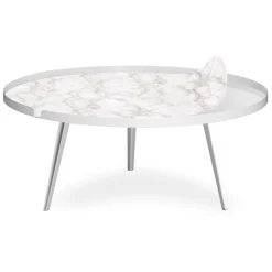 Table basse magnétique ronde à rebord Bipolart Métal Blanc avec 2 Tops style Textures