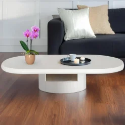 Table basse ovale avec tiroirs Barket Blanc