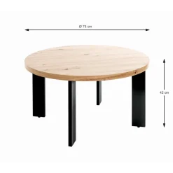 Table basse plateau en MDF décor chêne avec accents de couleur