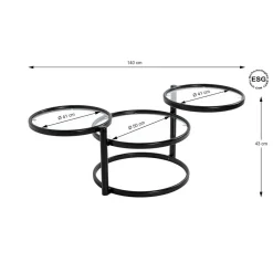 Table basse plateau verre pivotant