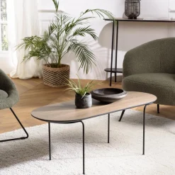 Table basse rect. angles arrondis mocha pieds métal JULIA