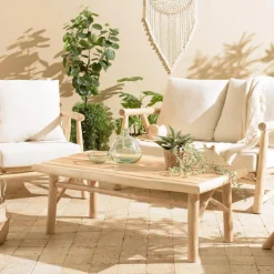 Table basse rectangulaire en branches de teck naturel MADURA Beige
